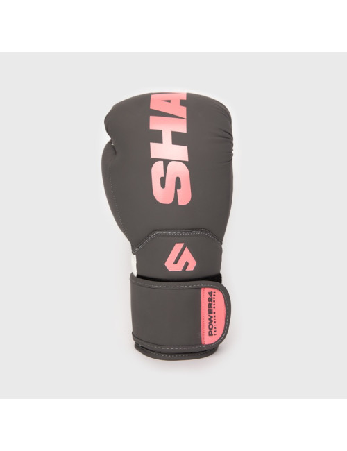 "Guante de Boxeo POWER 24 Gris/Rosa | SHARK BOXING"